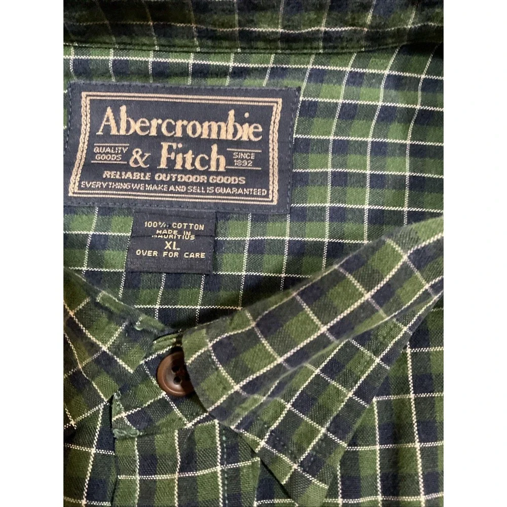 Vintage Abercrombie Fitch Shirt Adult XL Green Check Cotton Long‎ Sleeve G11